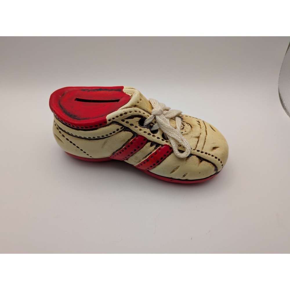 Vtg Soccer Cleat Shoe Coin Bank Red White Ceramic Sports Decor Taiwan Enesco